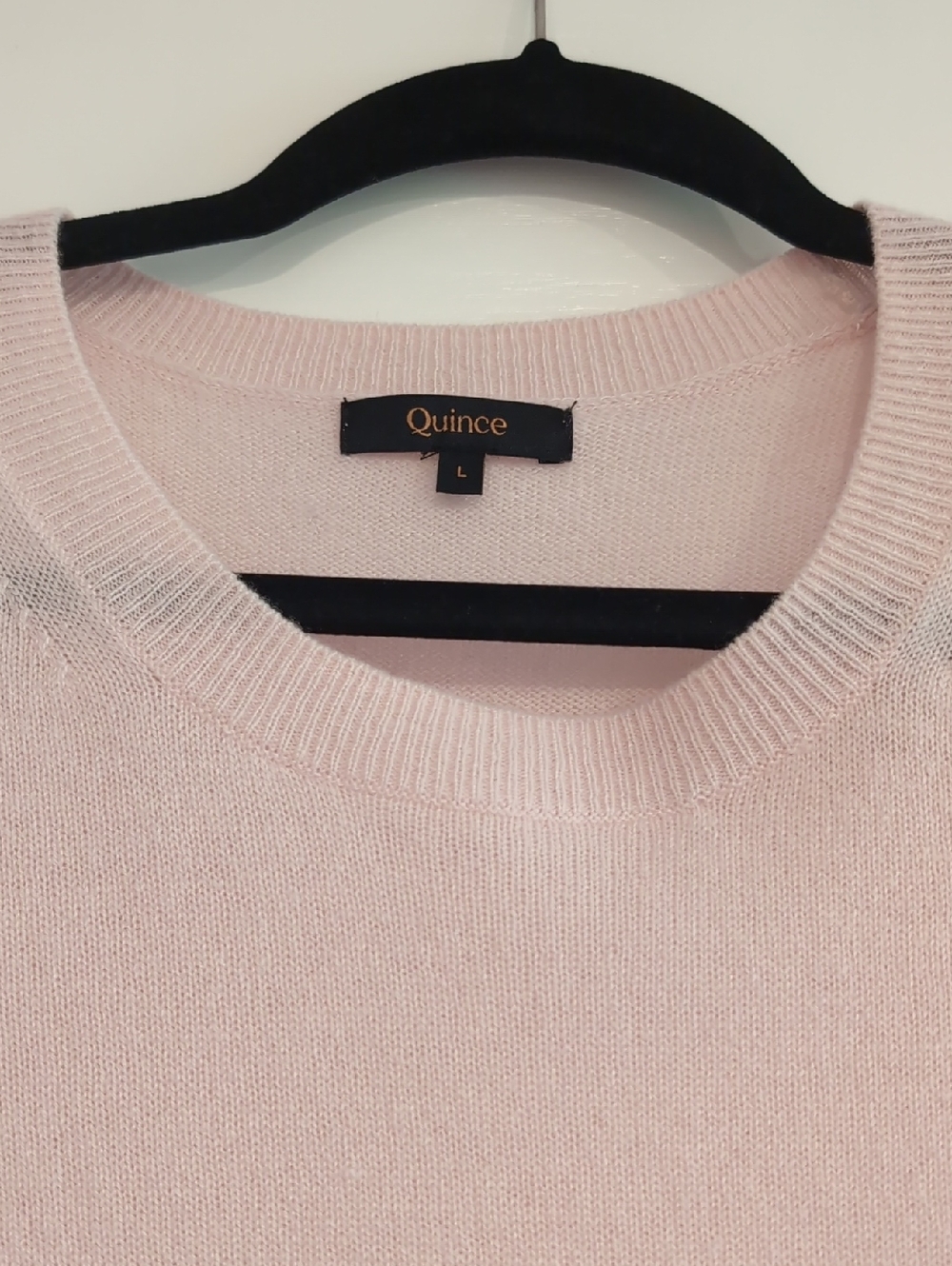 Quince Mongolian Cashme Pale Pink Short Sleeve Knit Tee, Large. - Picture 2 of 4